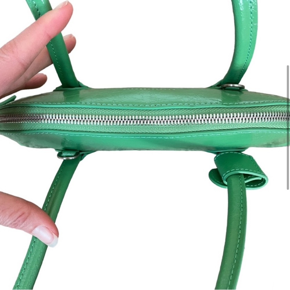Marge Sherwood Bessette Shoulder Bag Green 100% Leather 90s Colorful Holiday - Picture 5 of 6